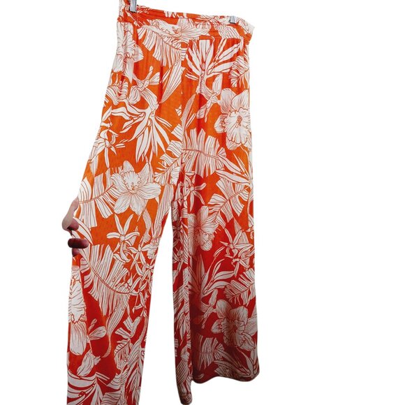 C & C California, Palazzo Pants Size Small Orange & White Floral Tropical Print - Picture 2 of 16
